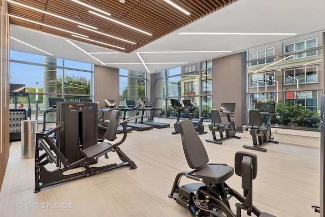 600 N Lake Shore Dr Unit 2110, Chicago, IL 60611 - gym with expansive windows, plenty of natural light, and wood finished floors