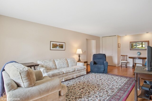 living room featuring baseboards and wood finished floors
