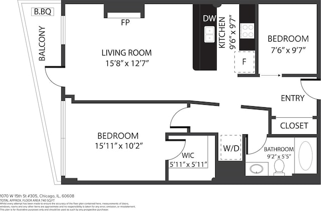 1070 W 15th St Unit 305, Chicago, IL 60608 - property floor plan