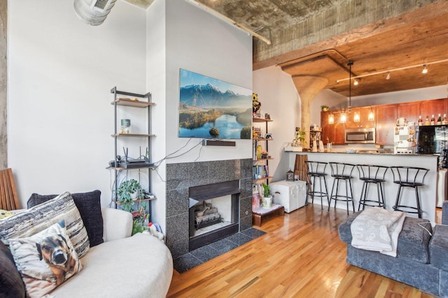 1070 W 15th St Unit 305, Chicago, IL 60608 - living room with wood finished floors and a tile fireplace