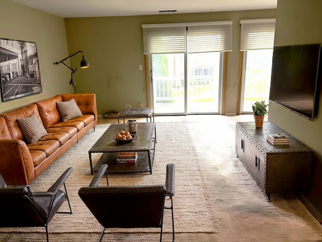 carpeted living room with visible vents