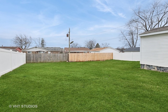 view of yard with a fenced backyard