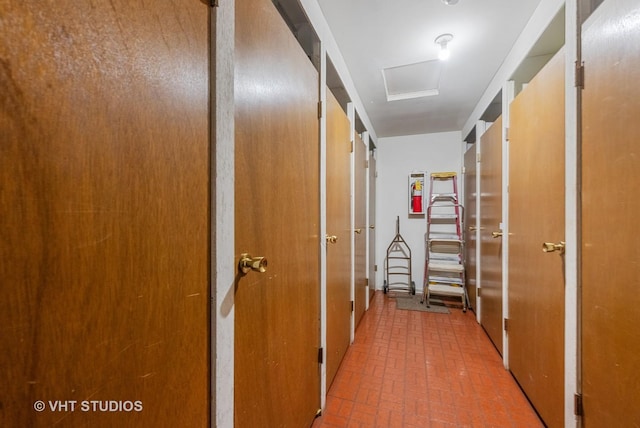 corridor with brick patterned floor