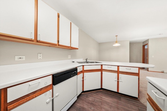 1545 W Crystal Rock Ct Unit 1B, Round Lake Beach, IL 60073 - kitchen with light countertops, a sink, dark wood finished floors, white cabinetry, and dishwasher