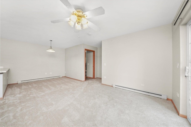 1545 W Crystal Rock Ct Unit 1B, Round Lake Beach, IL 60073 - unfurnished living room with baseboards, a baseboard radiator, ceiling fan, and carpet floors