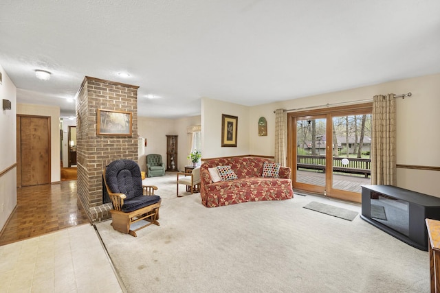 living room with a fireplace