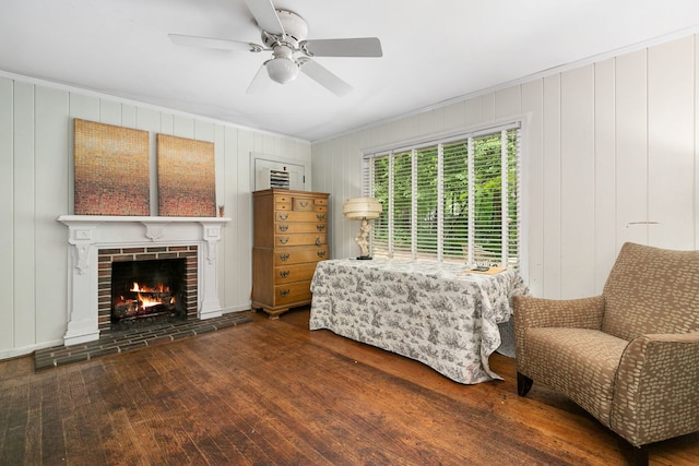 36W525 Wild Rose Rd, Saint Charles, IL 60174 - bedroom featuring wood finished floors, crown molding, a fireplace, a ceiling fan, and baseboards