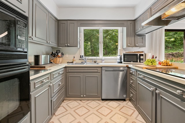 36W525 Wild Rose Rd, Saint Charles, IL 60174 - kitchen featuring black appliances, a sink, gray cabinets, and light countertops