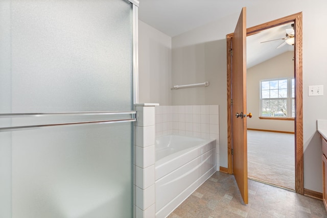 2442 Wilton Ln Unit 2442, Aurora, IL 60502 - full bath with baseboards, a garden tub, a ceiling fan, and vanity