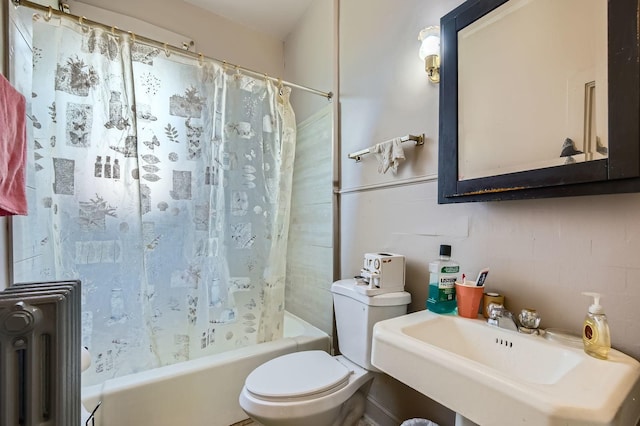 1506 Shields Ave, Chicago Heights, IL 60411 - bathroom featuring radiator heating unit, toilet, a sink, and shower / bathtub combination with curtain
