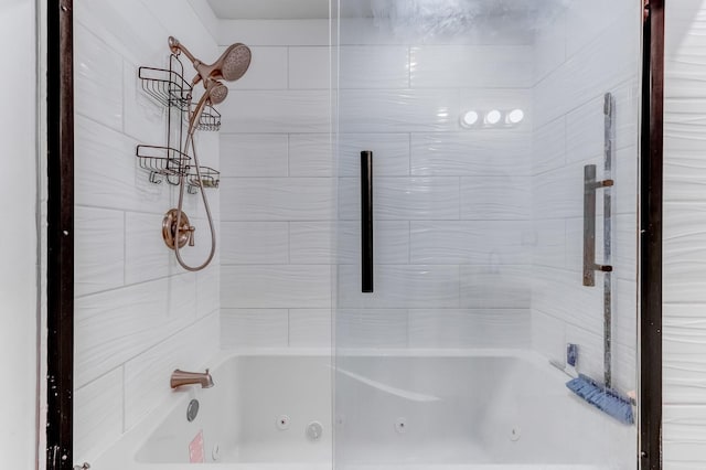 bathroom with a combined bath / shower with jetted tub