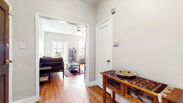 5110 S Woodlawn Ave Unit 2H, Chicago, IL 60615 - corridor with light wood-style floors, radiator heating unit, and baseboards