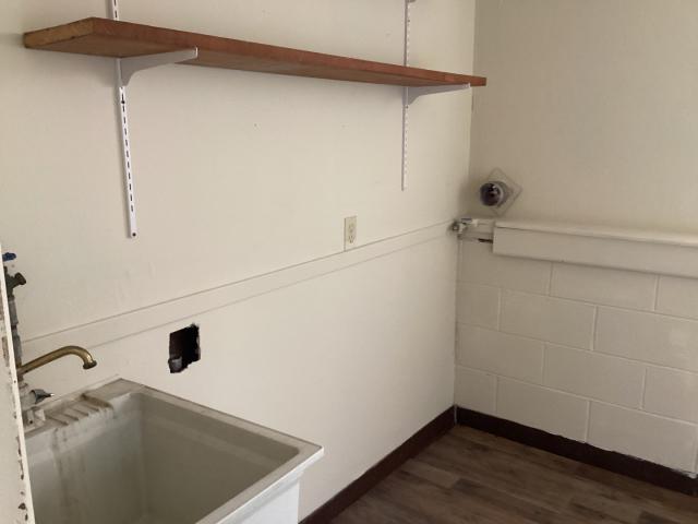 laundry room with dark wood-style flooring and a sink