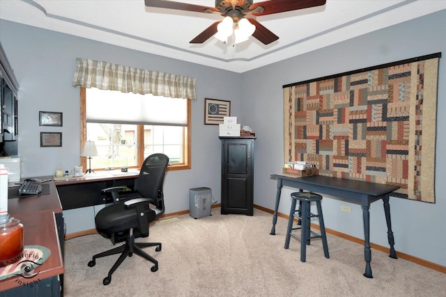 274 N School St, Braidwood, IL 60408 - home office with ceiling fan, baseboards, and carpet