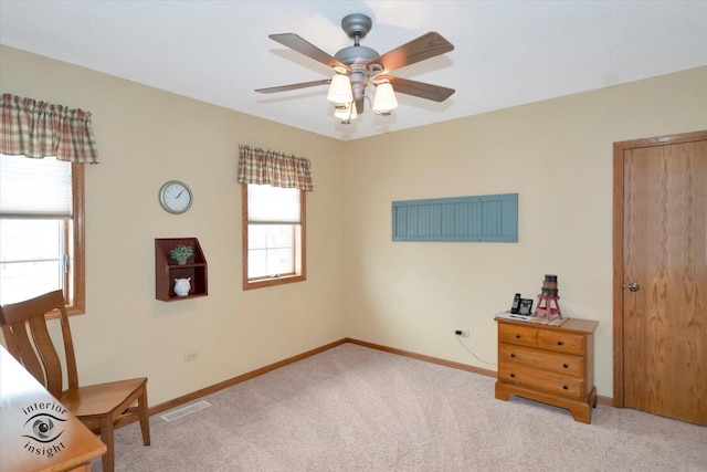 274 N School St, Braidwood, IL 60408 - sitting room with visible vents, ceiling fan, baseboards, and carpet