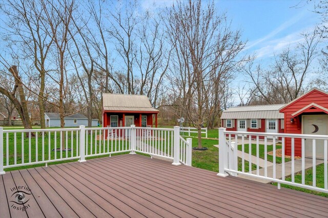 274 N School St, Braidwood, IL 60408 - deck featuring an outbuilding and a lawn