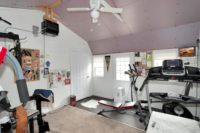 274 N School St, Braidwood, IL 60408 - exercise room with a ceiling fan and vaulted ceiling