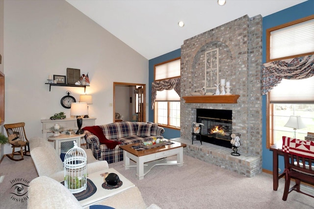 274 N School St, Braidwood, IL 60408 - carpeted living area featuring high vaulted ceiling and a fireplace