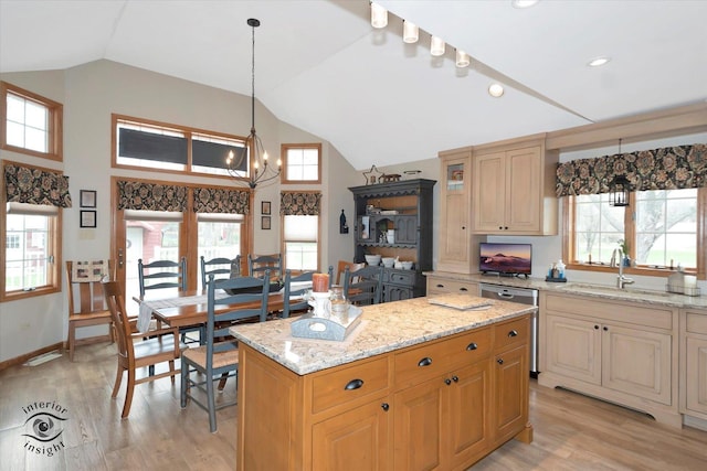 274 N School St, Braidwood, IL 60408 - kitchen with stainless steel dishwasher, a wealth of natural light, a notable chandelier, and a sink