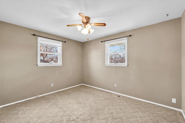 1618 Carolina Dr, Rantoul, IL 61866 - carpeted spare room with a textured ceiling, ceiling fan, and a wealth of natural light