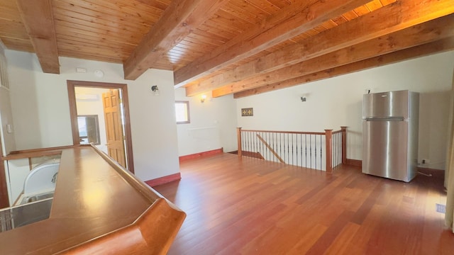 1745 W Cornelia Ave, Chicago, IL 60657 - hall with an upstairs landing, wood finished floors, and a wood ceiling with exposed beams