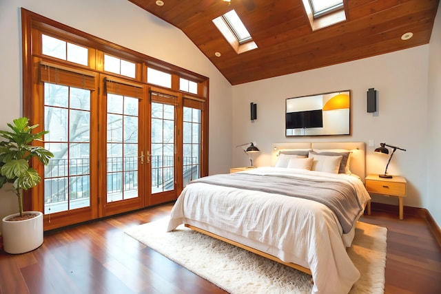 1745 W Cornelia Ave, Chicago, IL 60657 - bedroom with multiple windows, access to outside, a skylight, wood ceiling, and wood finished floors