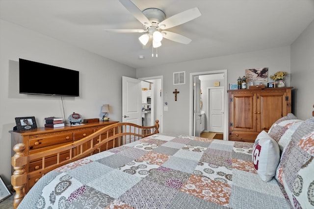 bedroom with a ceiling fan and visible vents