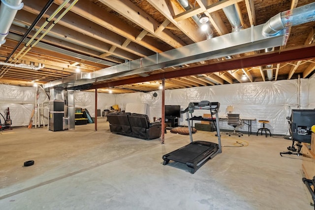 unfinished basement with heating unit
