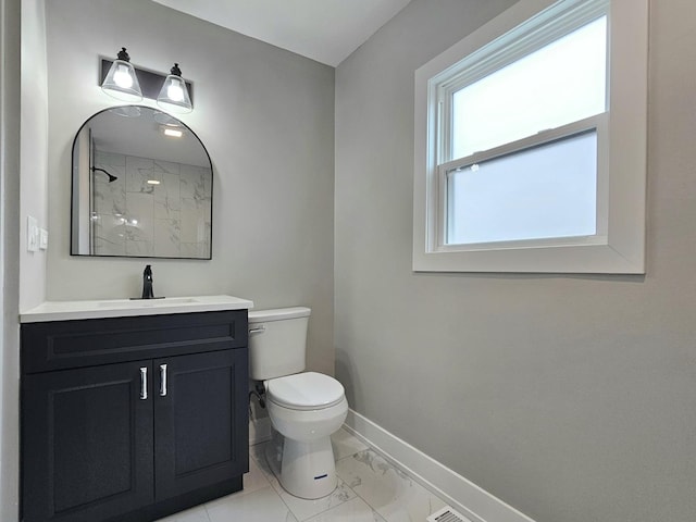919 Dartmouth Ave, Matteson, IL 60443 - bathroom with a shower, vanity, toilet, baseboards, and marble finish floor