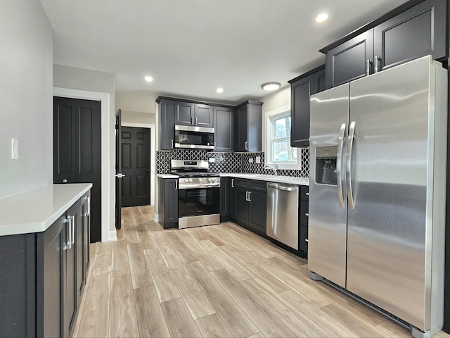 919 Dartmouth Ave, Matteson, IL 60443 - kitchen featuring light countertops, tasteful backsplash, light wood-style flooring, stainless steel appliances, and recessed lighting