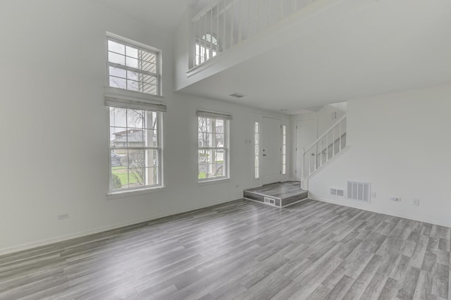 12525 S Central Park Ave, Alsip, IL 60803 - unfurnished living room with stairs, visible vents, a healthy amount of sunlight, and wood finished floors