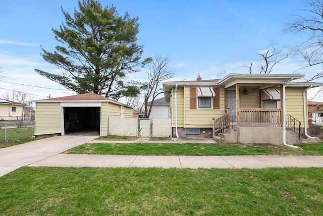 674 Memorial Dr, Calumet City, IL 60409 - bungalow-style house with a garage, fence, an outbuilding, a front lawn, and driveway