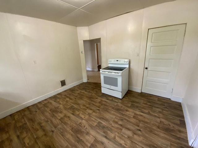 716 Robinson St, Danville, IL 61832 - kitchen featuring dark wood finished floors, white range with electric stovetop, baseboards, and visible vents