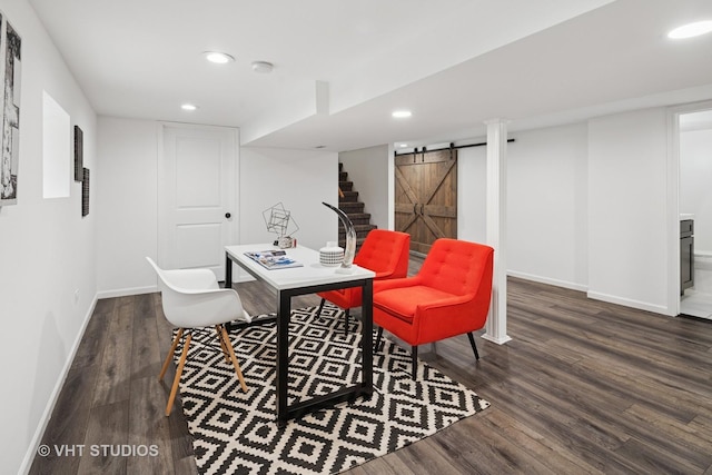 3762 N Odell Ave, Chicago, IL 60634 - interior space with baseboards, recessed lighting, wood finished floors, and a barn door