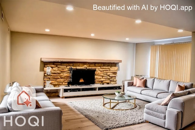 living area with wood finished floors and recessed lighting