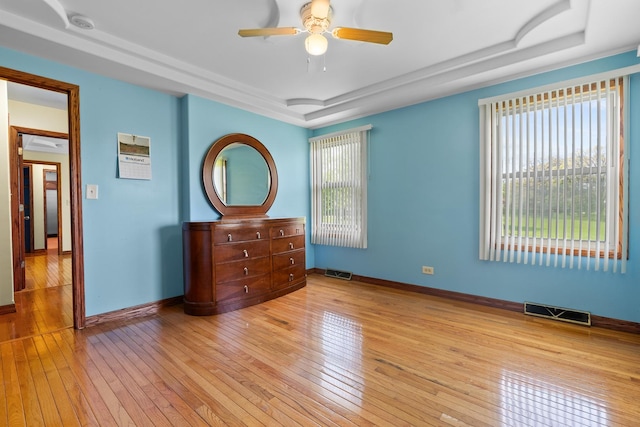 3315 E Bemes Rd, Crete, IL 60417 - unfurnished bedroom with a tray ceiling, hardwood / wood-style flooring, and baseboards