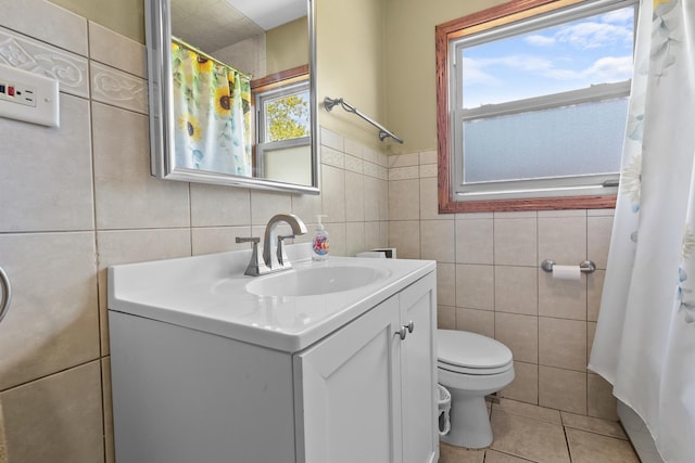 3315 E Bemes Rd, Crete, IL 60417 - full bath with tile walls, vanity, toilet, tile patterned flooring, and curtained shower