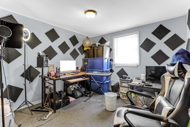 view of carpeted home office