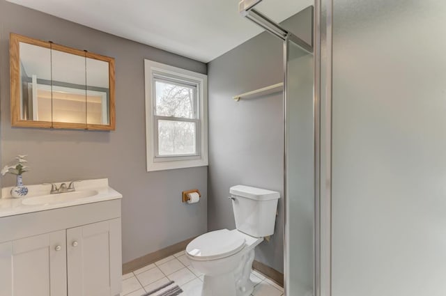 26W441 Geneva Rd, Wheaton, IL 60187 - bathroom featuring vanity, tile patterned floors, toilet, a stall shower, and visible vents