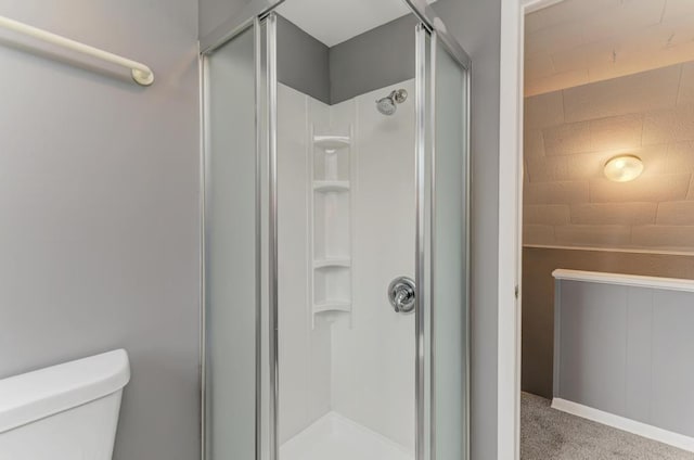 26W441 Geneva Rd, Wheaton, IL 60187 - full bath with tile patterned floors, toilet, vanity, baseboards, and a stall shower