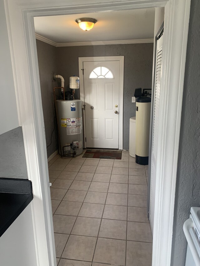 26W441 Geneva Rd, Wheaton, IL 60187 - hallway with baseboards, light tile patterned floors, ornamental molding, and a textured wall