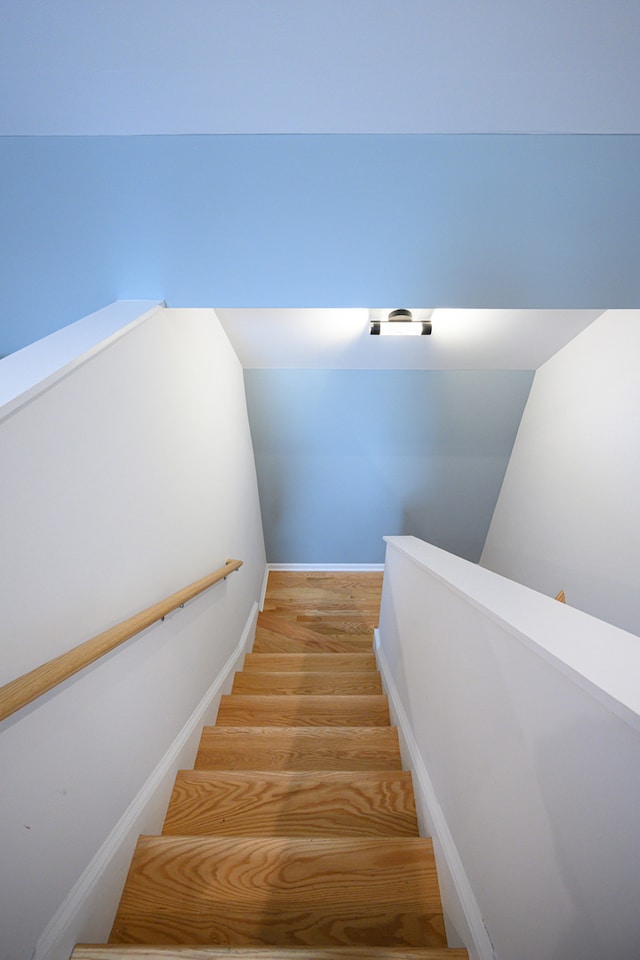 staircase with wood finished floors