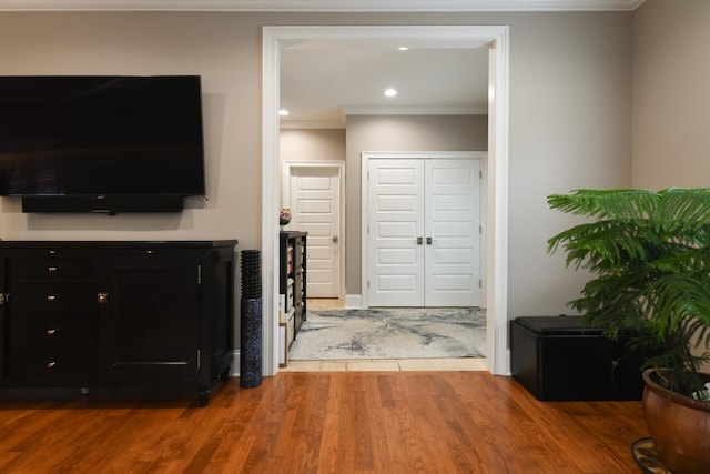 111 Grace Ln, Fox River Grove, IL 60021 - interior space with ornamental molding, recessed lighting, and wood finished floors
