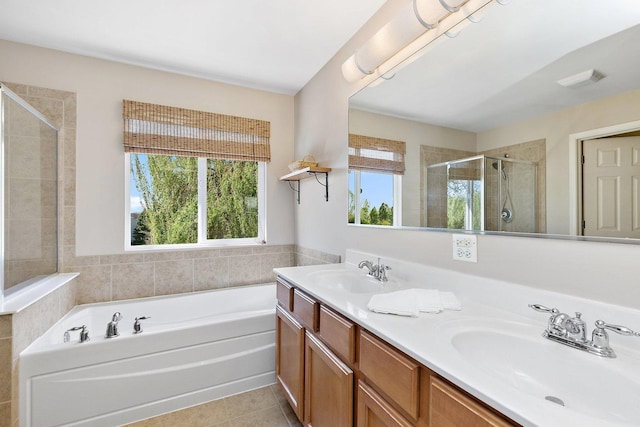 591 Waterford Rd, Elgin, IL 60124 - full bath with a stall shower, a bath, tile patterned floors, and double vanity