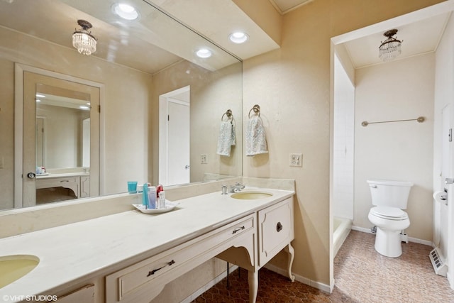 6920 N Avers Ave, Lincolnwood, IL 60712 - bathroom with recessed lighting, visible vents, toilet, vanity, and baseboards
