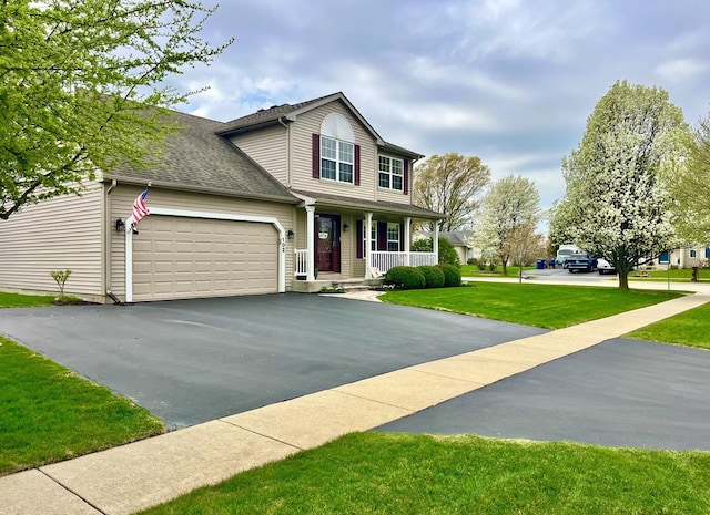 102 W Auburndale Ave, Cortland, IL 60112 - view of front of home with a garage, a front lawn, driveway, and covered porch