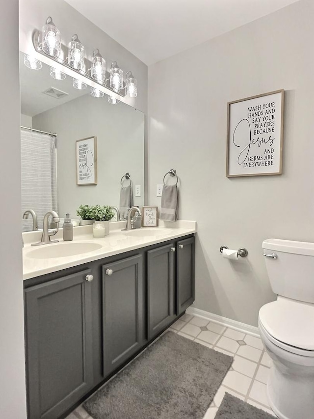 102 W Auburndale Ave, Cortland, IL 60112 - bathroom featuring visible vents, a sink, double vanity, and toilet