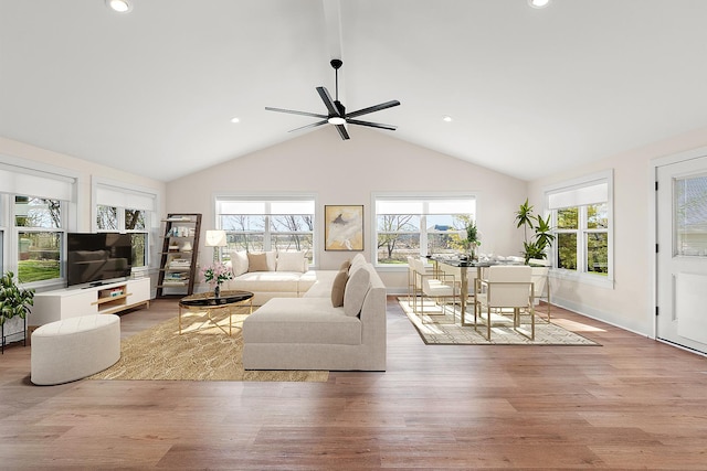 15150 109th Ave, Orland Park, IL 60467 - living room with plenty of natural light, lofted ceiling, light wood-style flooring, recessed lighting, and ceiling fan