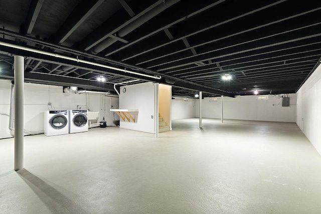 15150 109th Ave, Orland Park, IL 60467 - finished basement featuring washer and dryer, stairway, and electric panel