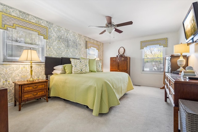 401 Aurora Ct, Vernon Hills, IL 60061 - bedroom with carpet floors, ceiling fan, baseboards, and wallpapered walls